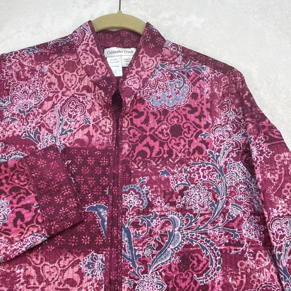Coldwater Creek Quilted Jacket Women's XS Paisley Patchwork Zip Pink Blue - Picture 1 of 11